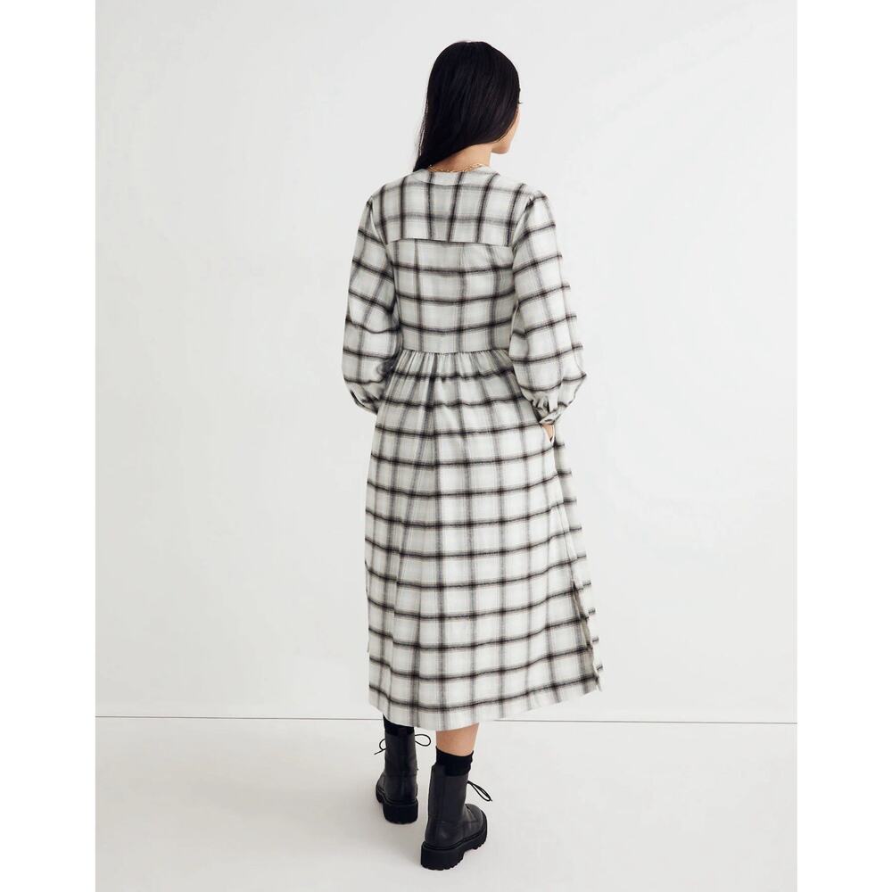 Madewell Flannel Button Front Midi Dress Cottagecore Peasant Celestial Blue Sz 8 - Picture 2 of 9